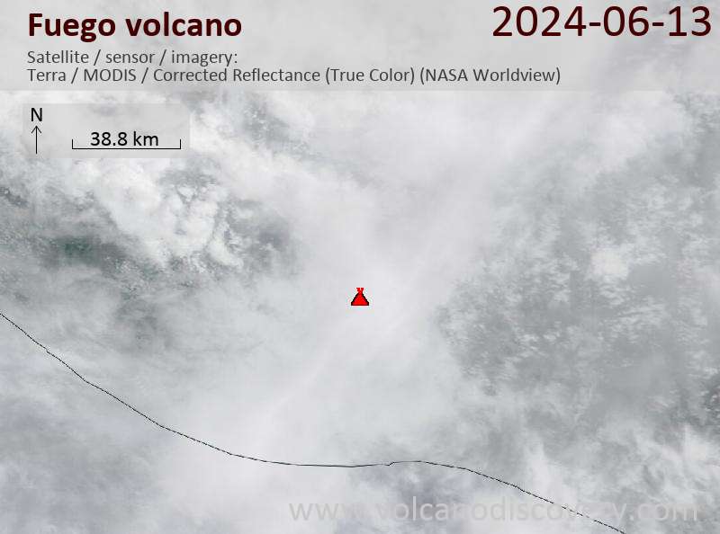 Satellite image of Fuego volcano on 14 Jun 2024