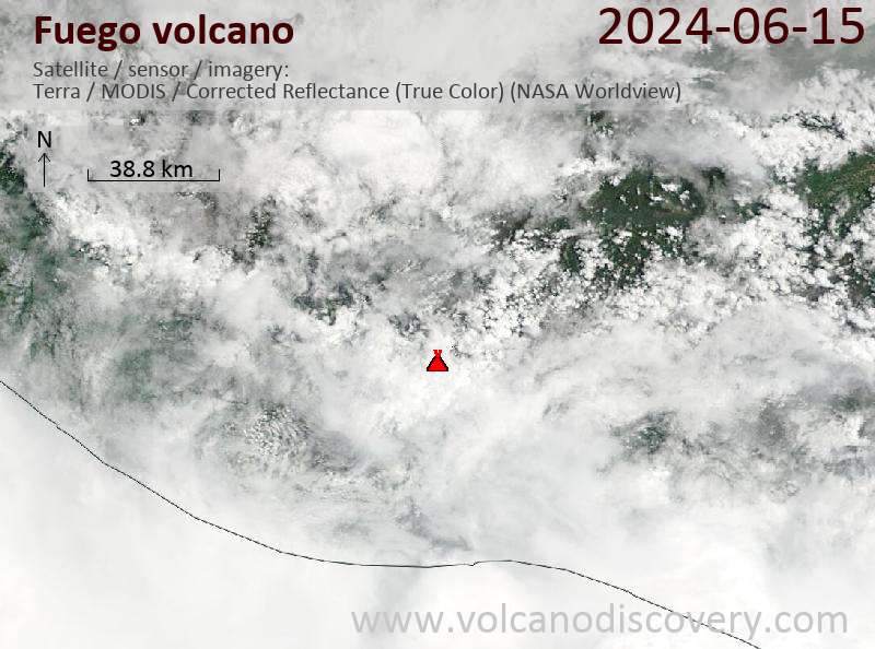 Satellitenbild des Fuego Vulkans am 16 Jun 2024