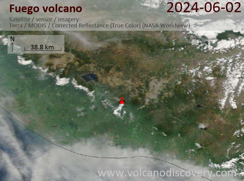 Satellite image of Fuego volcano on  3 Jun 2024