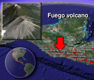Fuego volcano this morning with strombolian activity and the lava flow