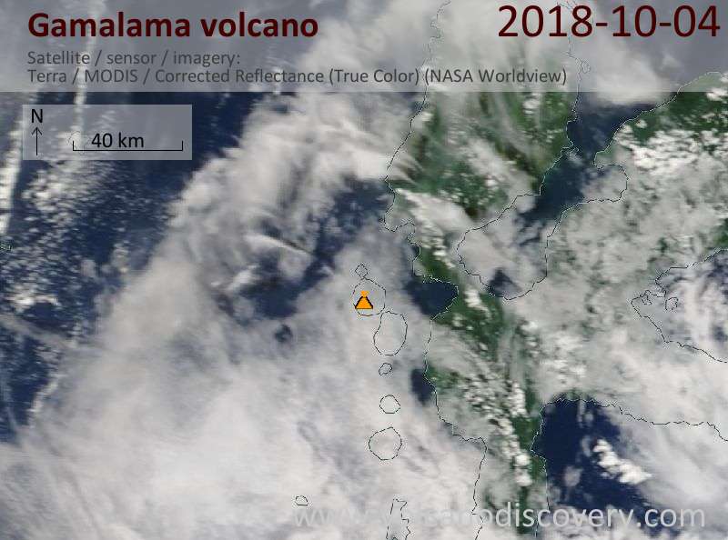 Satellite image of Gamalama volcano on  4 Oct 2018