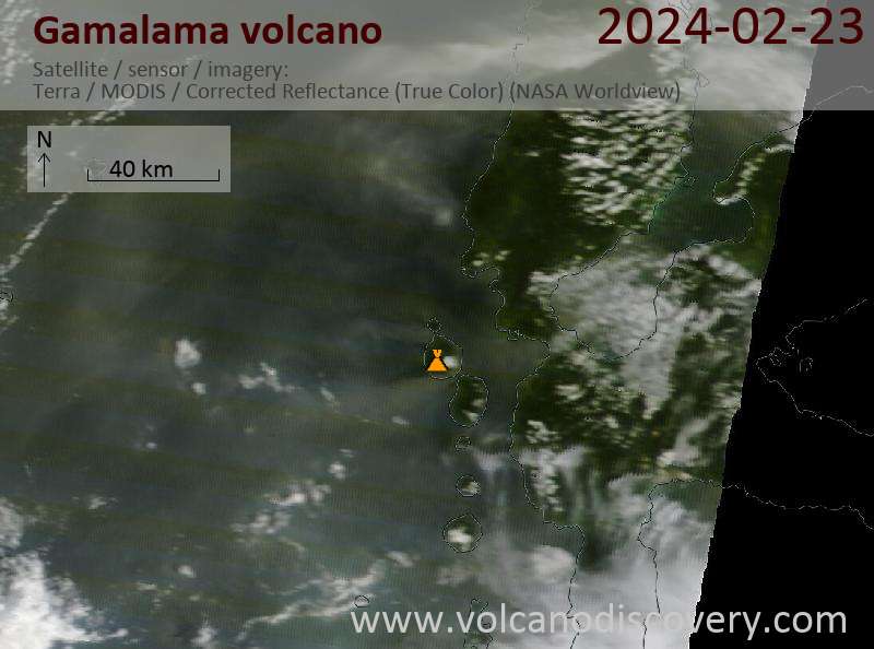 Satellite image of Gamalama volcano on 23 Feb 2024