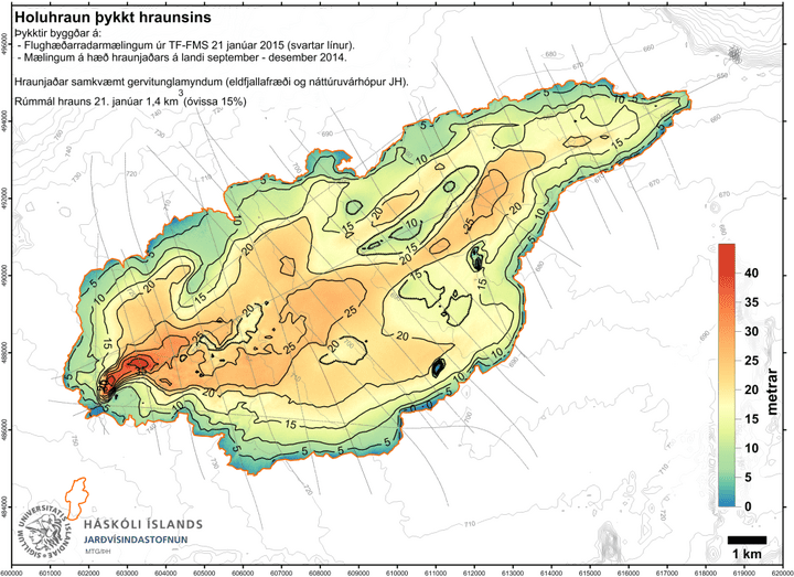 Thickness map of the Holuhraun lava flow field (Scientific Advisory Board)