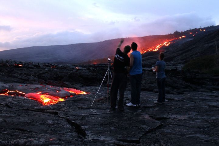 Lava flows on the pali and Kīlauea's coastal plain on March 8, 2012.
