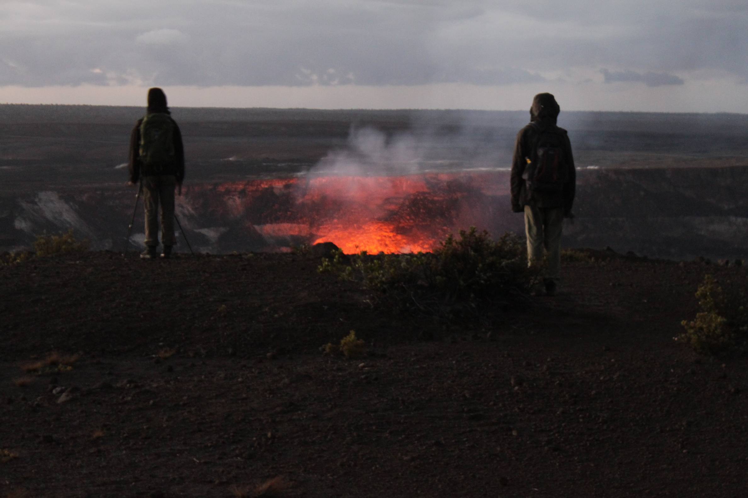 Watching the crater glow at sunrise on the last morning of our Kilauea Volcano Special 6-day tour, October 22, 2012.