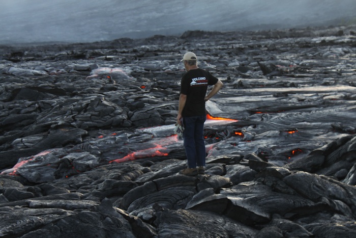 Geologist & lava guide Jake admires the flow-front on May 6, 2012.