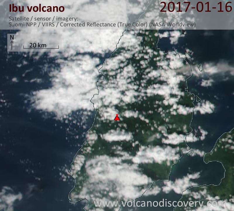 Satellite image of Ibu volcano on 16 Jan 2017