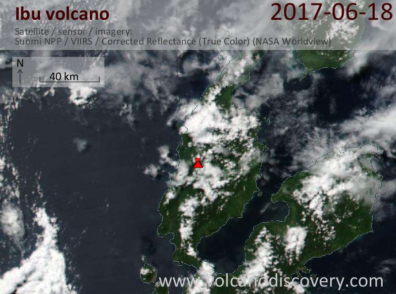 Satellite image of Ibu volcano on 19 Jun 2017