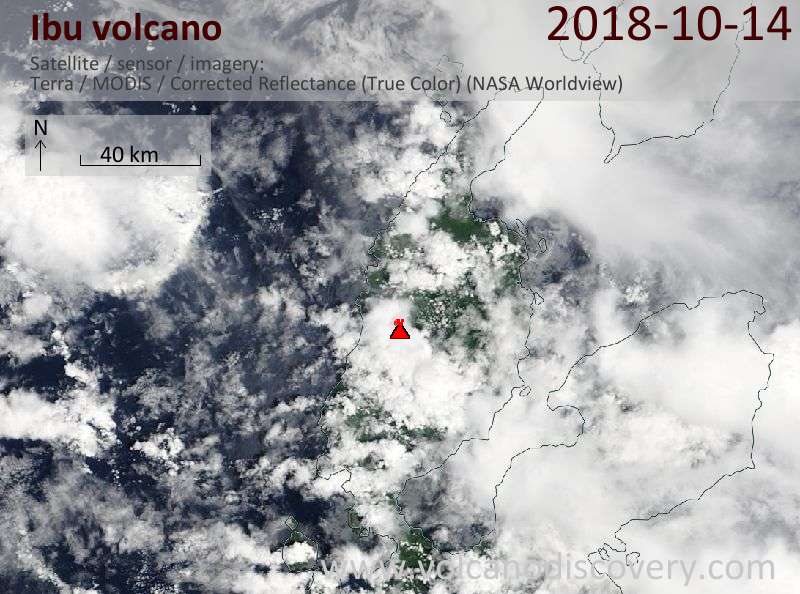 Satellite image of Ibu volcano on 14 Oct 2018