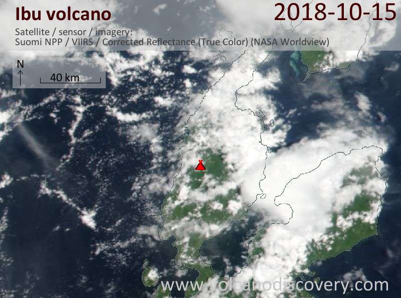 Satellite image of Ibu volcano on 15 Oct 2018