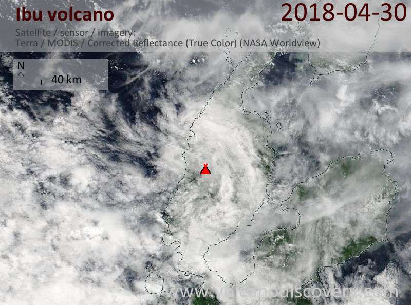Satellite image of Ibu volcano on 30 Apr 2018