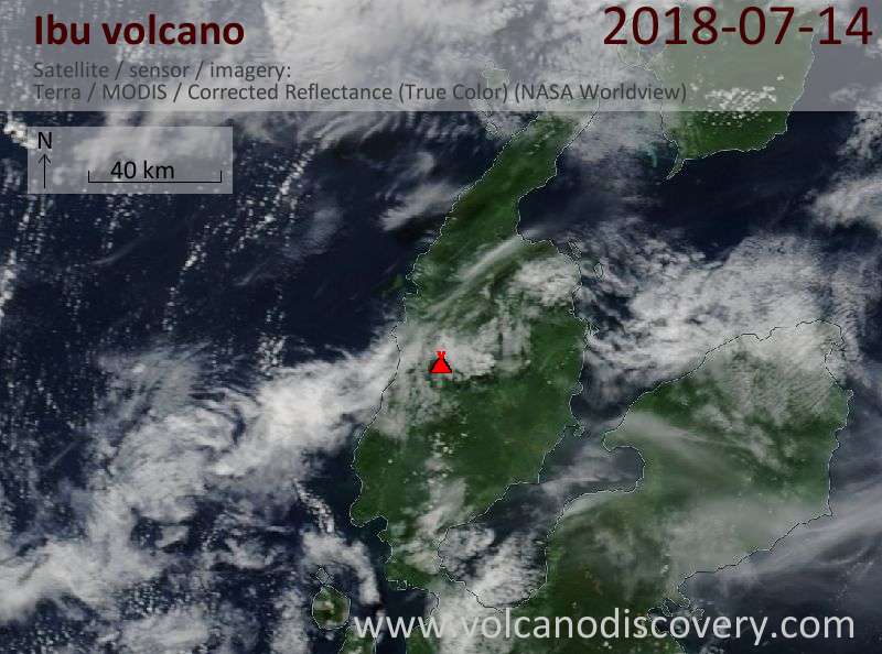 Satellite image of Ibu volcano on 14 Jul 2018