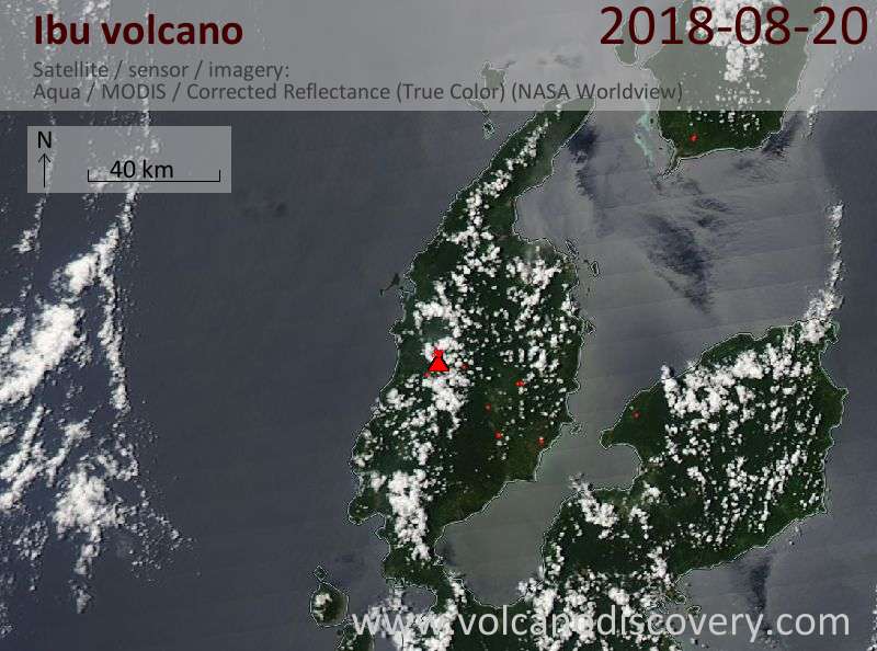 Satellite image of Ibu volcano on 20 Aug 2018