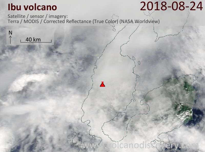 Satellite image of Ibu volcano on 24 Aug 2018