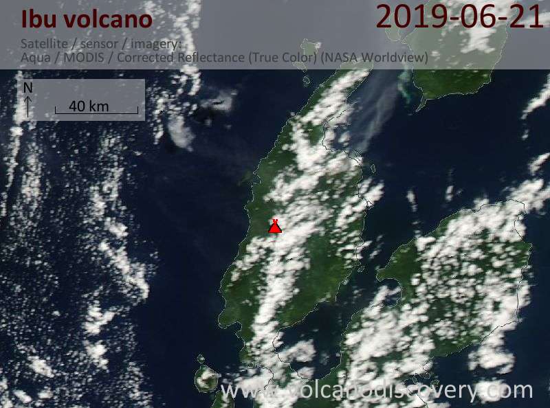 Satellite image of Ibu volcano on 21 Jun 2019