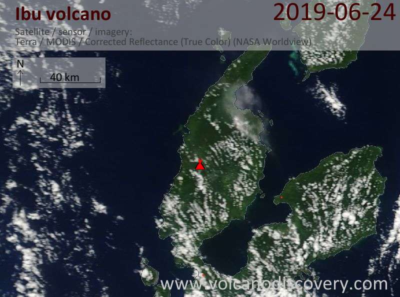 Satellite image of Ibu volcano on 24 Jun 2019