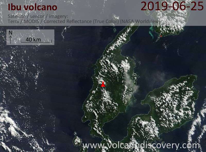 Satellite image of Ibu volcano on 25 Jun 2019