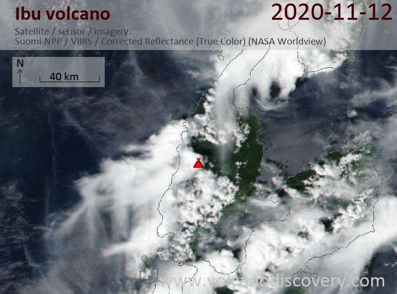 Satellite image of Ibu volcano on 12 Nov 2020