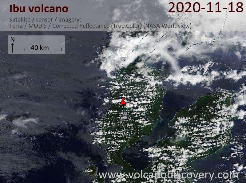 Satellitenbild des Ibu Vulkans am 18 Nov 2020