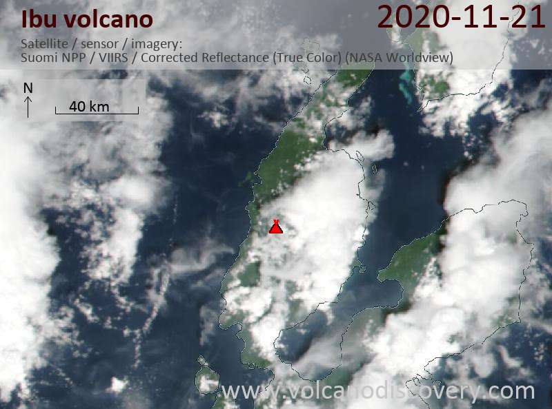 Спутниковое изображение вулкана Ibu 22 Nov 2020