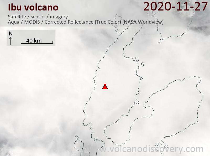 Satellitenbild des Ibu Vulkans am 27 Nov 2020