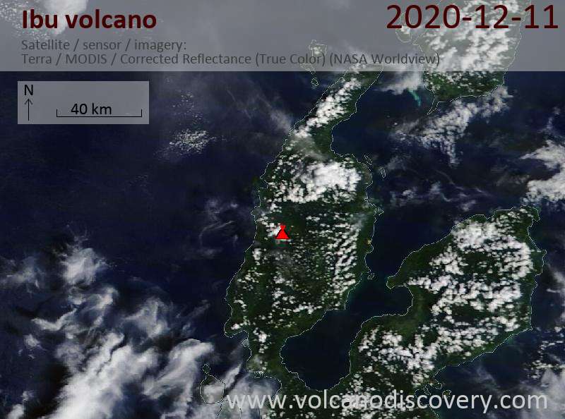 Satellitenbild des Ibu Vulkans am 11 Dec 2020