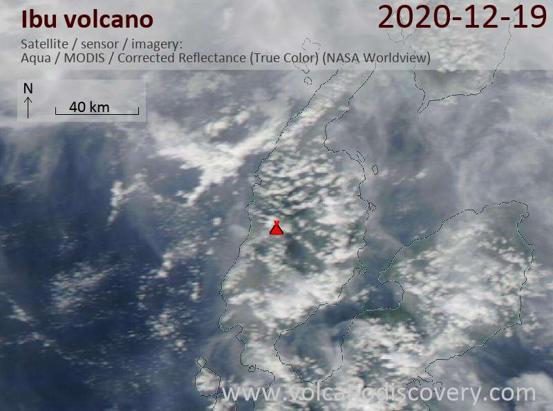 Satellite image of Ibu volcano on 19 Dec 2020