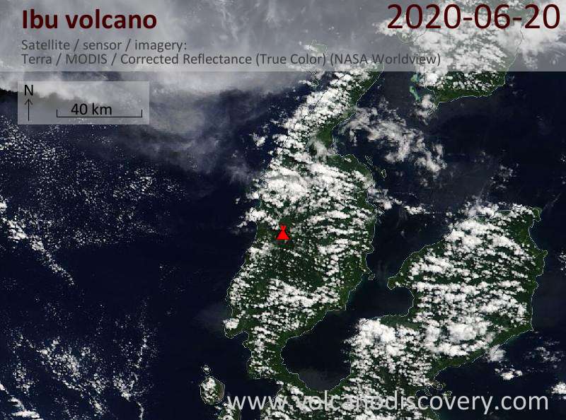Satellite image of Ibu volcano on 20 Jun 2020