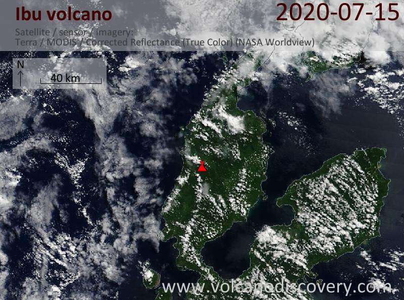 Satellite image of Ibu volcano on 15 Jul 2020