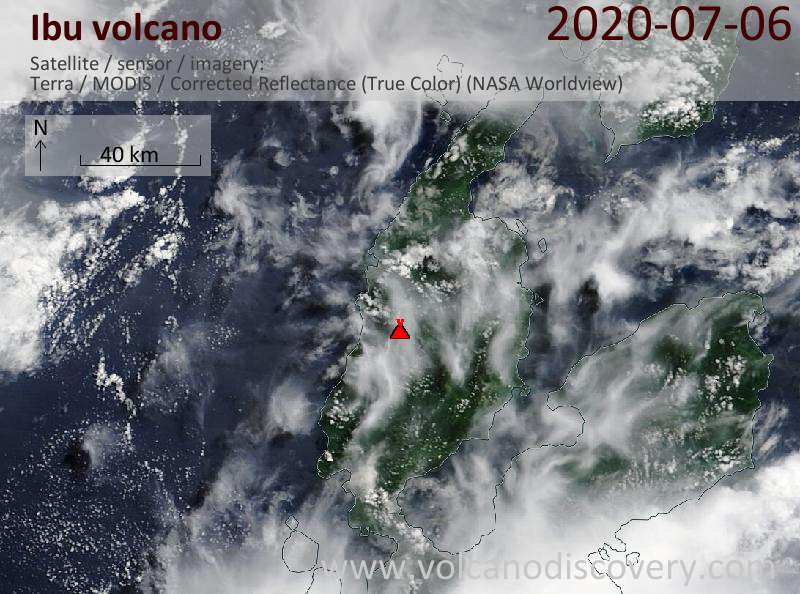 Satellite image of Ibu volcano on  6 Jul 2020