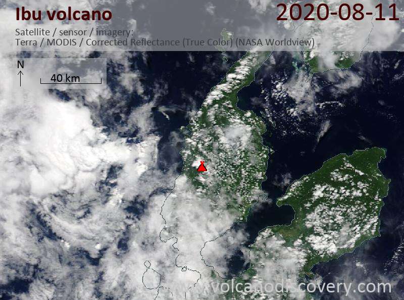 Satellite image of Ibu volcano on 11 Aug 2020
