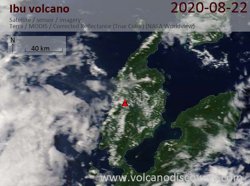 Satellite image of Ibu volcano on 22 Aug 2020