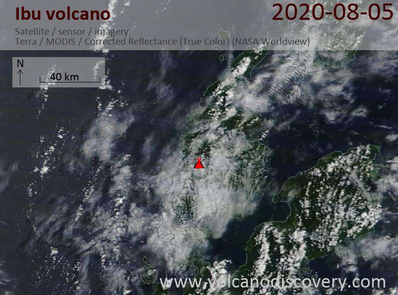 Satellite image of Ibu volcano on  5 Aug 2020