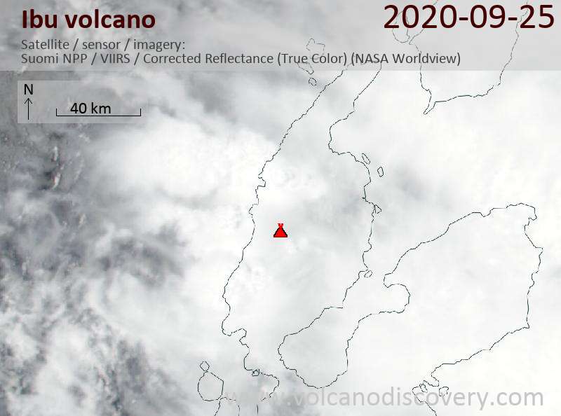 Satellitenbild des Ibu Vulkans am 25 Sep 2020