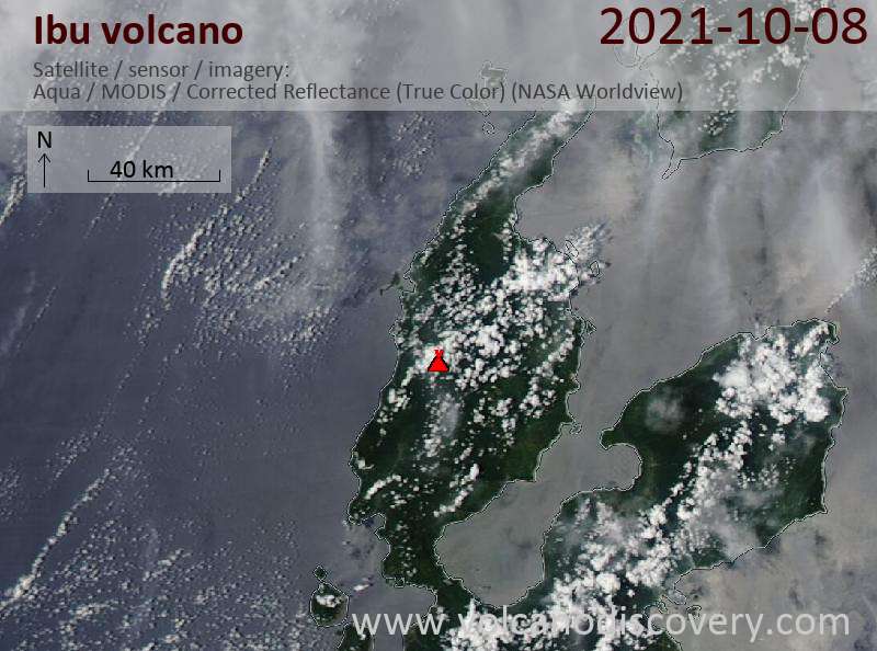 Спутниковое изображение вулкана Ibu  9 Oct 2021