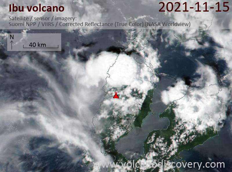 Спутниковое изображение вулкана Ibu 16 Nov 2021