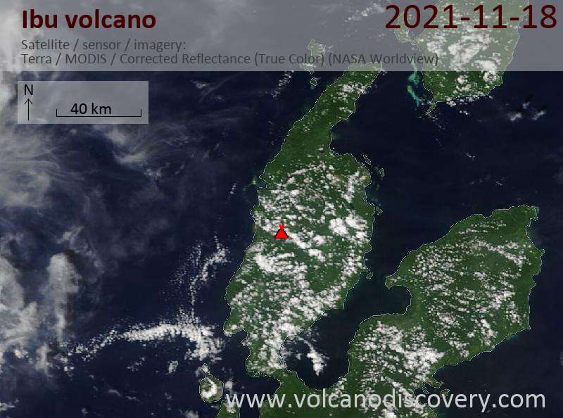 Satellite image of Ibu volcano on 19 Nov 2021