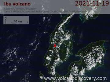 Satellite image of Ibu volcano on 20 Nov 2021