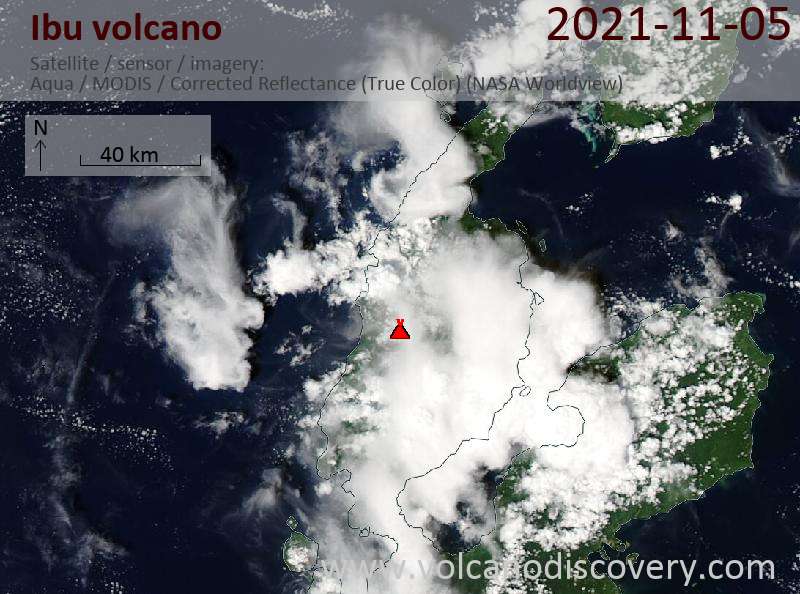 Спутниковое изображение вулкана Ibu  6 Nov 2021