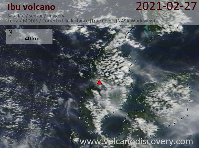 Satellite image of Ibu volcano on 27 Feb 2021