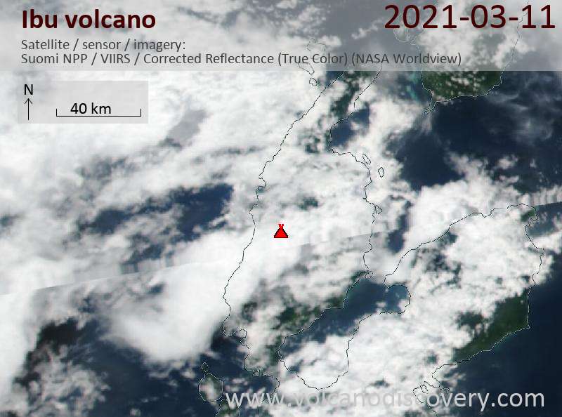 Satellite image of Ibu volcano on 11 Mar 2021