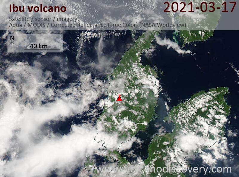 Satellite image of Ibu volcano on 17 Mar 2021