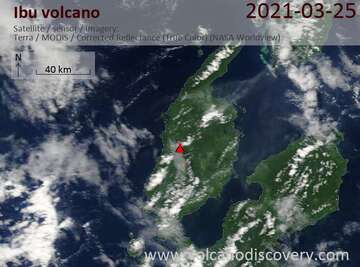 Satellite image of Ibu volcano on 25 Mar 2021