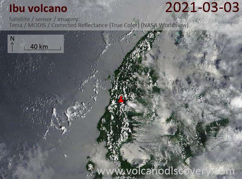 Satellite image of Ibu volcano on  3 Mar 2021