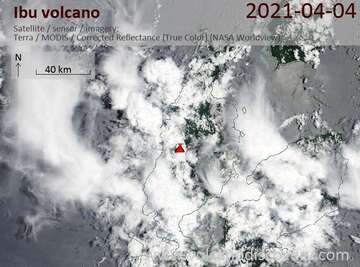 Satellite image of Ibu volcano on 4 Apr 2021