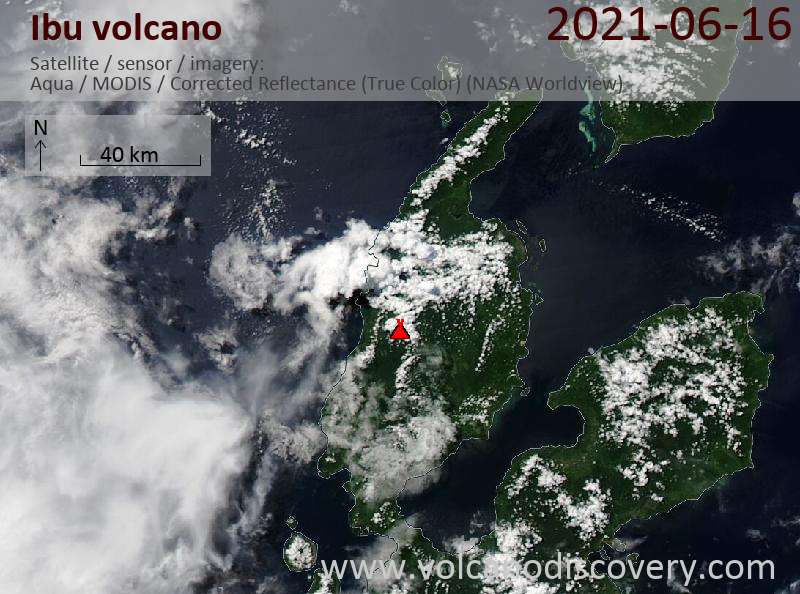 Satellite image of Ibu volcano on 16 Jun 2021