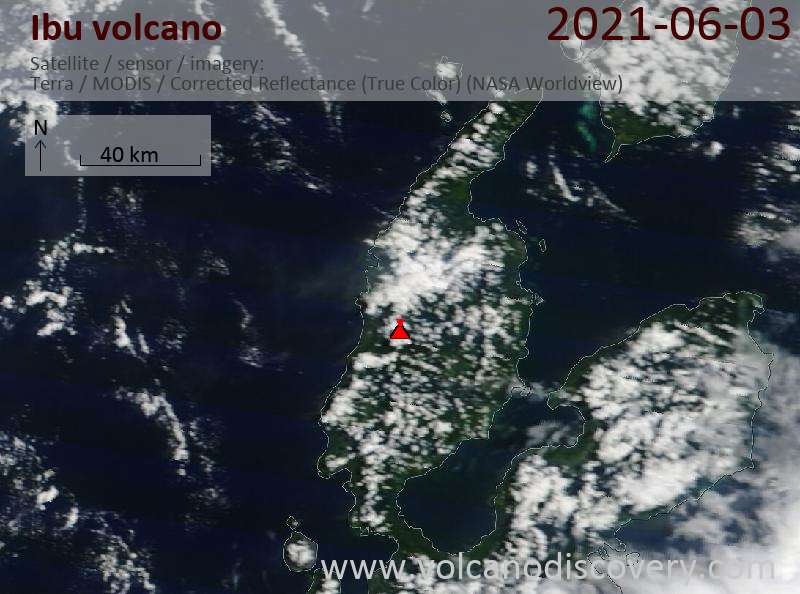 Satellite image of Ibu volcano on  5 Jun 2021