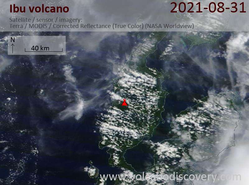 Спутниковое изображение вулкана Ibu  1 Sep 2021
