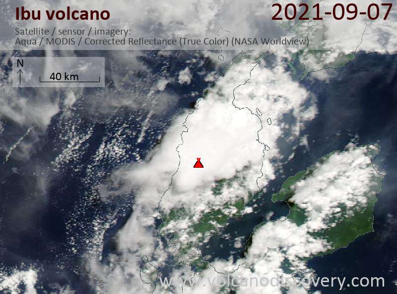 Satellite image of Ibu volcano on  7 Sep 2021