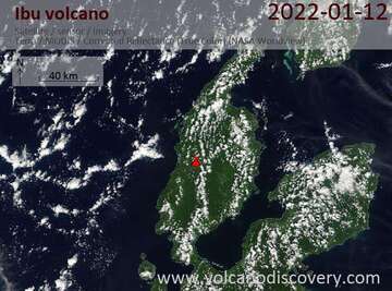 Satellite image of Ibu volcano on 12 Jan 2022